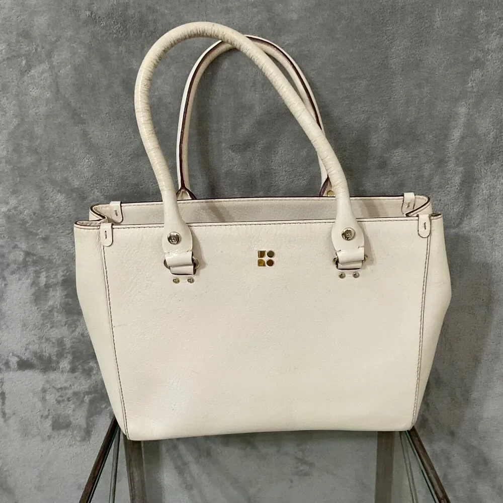 Kate Spade Leather Handbag/tote Ivory Triple compartment footed bag